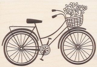 Bicycle with Bike Basket ~ 2.75 x 2 ~ Hero Art RUBBER STAMP ~ Free