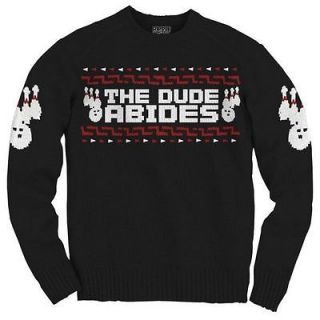 Big Lebowski The Dude Abides Bowling Ugly Christmas Knit Crew Sweater