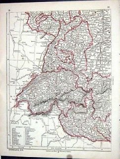 Lowry Antique Map 1853 South West Germany Switzerland Lombardy
