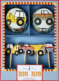 Big Rig Transportion Truck Tractor Cupcake Wrappers Kit 24 Toppers