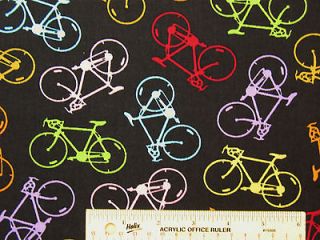Bicycles Bikes Two Wheel Colorful on Black Cotton Fabric BTY (M4) ^
