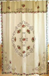 Pretty Applique Ribbon Rose Shower Curtain with Valance