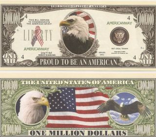American $1 Million Dollar Bill Commemorative Money US Flag Eagle