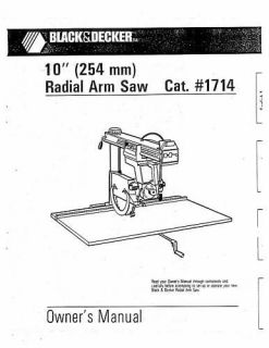 Black and Decker Radial Arm Saw Operators Manual # 1714