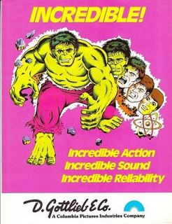 Incredible Hulk Gottlieb Pinball Flyer / Brochure