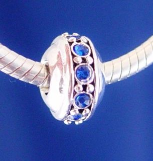 BIRTHSTONE SEPTEMBER BLUE STONES SPACER Silver European Charm Bead fit