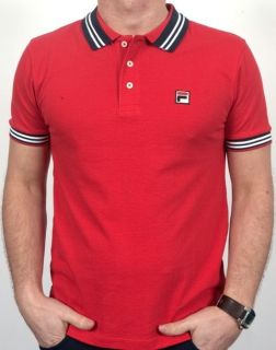 Fila Vintage Settanta Borg BJ Match Polo Shirt Red/Navy Collar S,M,L