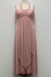Betsy & Adam Plus Size Beaded Halter With Front Drape Prom/Cocktail