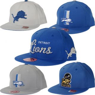 Lions NFL Mitchell & Ness Throwback Fitted Hats  Flat Brim, Blue