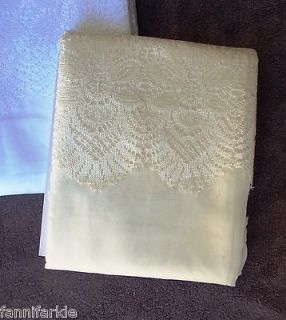 OFF WHITE SHEER LACE FABRIC SHOWER CURTAIN w/ FAUX SCALLOPED MACRAME