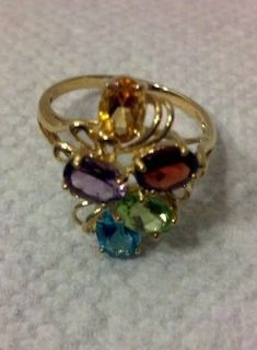 10K Yellow Gold Multi Color Gemstone Ring Sizable 10
