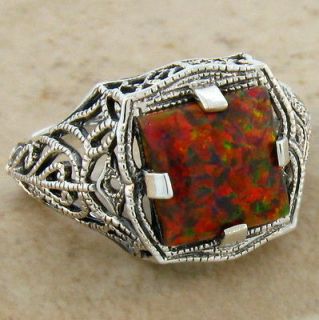 FIRE OPAL ANTIQUE DECO DESIGN .925 STERLING SILVER RING SIZE 7, #367