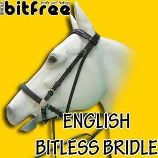 NEW HILASON ENGLISH LEATHER FULL HORSE BITFREE BITLESS BRIDLE   BLACK