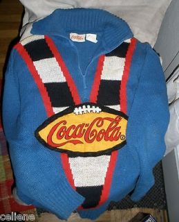 1980s COCA COLA Sweater w/Football Embroidered Applique RARE Employee