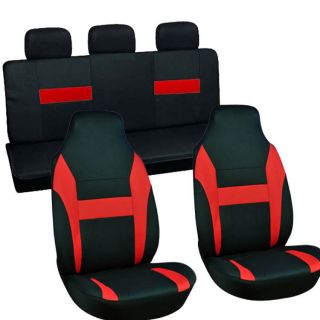 Set Red Black Integrated Chair + Bench Car High Back Car Seat Covers