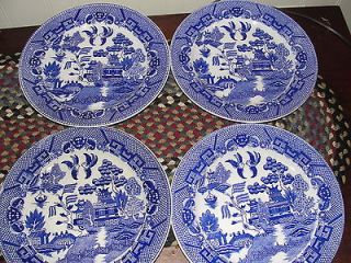 ANTIQUE JAPAN BLUE WILLOW DINNER PLATES BLUE & WHITE WILLOW CHINA