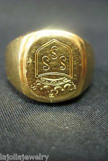 18K YELLOW GOLD ENGLISH CREST SIGNET RING MENS SIZE 8
