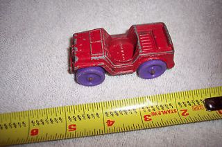 70s TOOTSIE TOY RED JEEP,3 38 LONG,DIECAST&PLASTIC WHEELS, COOL OLD