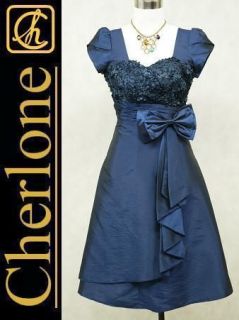 Cherlone Satin Dark Blue Prom Ball Party Cocktail Lace Evening