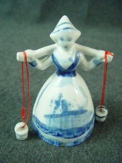 Vintage Blue & White Dutch Girl Bell Carrying Yoke & 2 Buckets