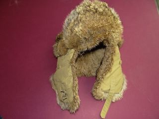 Mad Bomber Hat Size LARGE Rabbit Fur Lined Light Khaki Brown UNISEX