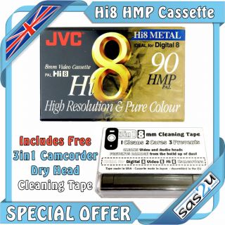 Metal 90 Min Hi8 8mm Camcorder Tape +Video8 Digital8 Cleaning Cassette