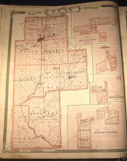 CLAY COUNTY, INDIANA PLAT MAP 1876, Harmony, Staunton