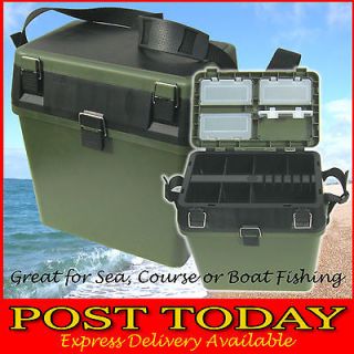 FISHING TACKLE BOX WITH PADDED STRAP & SEAT PAD. SEA BOAT OR COURSE