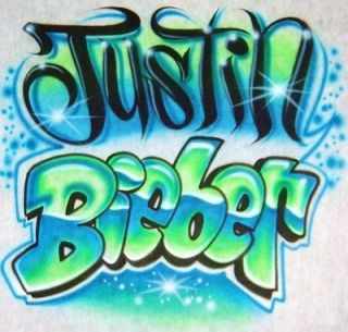 Airbrush T Shirt With Justin Bieber Name In Tagg and Bubble Letters