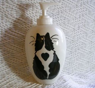 Black & White Cat Lotion Bottle/ Soap Dispenser Handmade Grace M