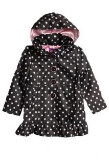 Infant Baby Girls Black White Polka Dot Hooded Raincoat Jacket