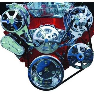 BBC SERPENTINE PULLEY KIT, BILLET POLISHED/CLEAR W/AC W/POWER STEERING