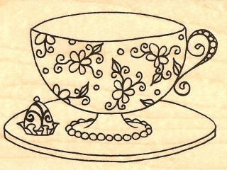 Elegant Teacup Leigh Hannan Wood Mounted Rubber Stamp Impression