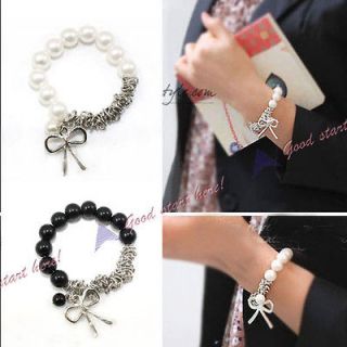 Fashion Bowknot Pearl Butterfly Wrist Chain Bow Pearl Bracelet Bangle