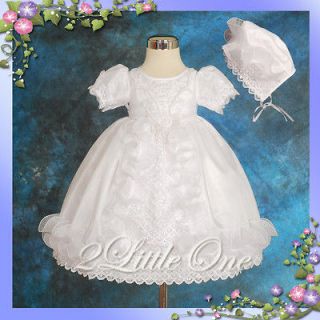 Baby Flower Girl Christening Gown Bonnet Formal Dress Size 0m 3m #091