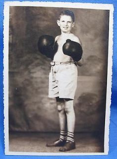 Vintage 10 Year Old Boy Wearing Boxing Gloves Boxer Shorts Socks