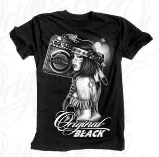 Original Black Boombox Girl T Shirt Black clothing mens hip hop tattoo