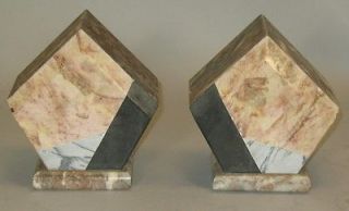 Fine Pair of French Art Deco Inlaid Marble Bookends c. 1920s