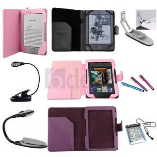 Leather Case Cover + LED Reading Book Light + Stylus Pen for Kindle 4