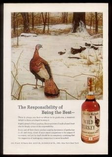 Davies winter birds art Wild Turkey Bourbon whisky vintage print ad