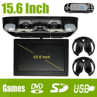LCD Car Roof Mount Flip Down DVD Player Games IR FM+Free Headphones