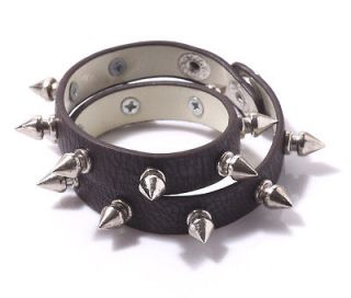 Row Leather Rivet Spike Studded Wristband Bracelet Cuff Bangle