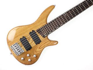 Stellah SRB 6 6 String Electric Bass Guitar Natural Walnut Top Six