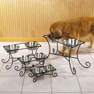 Wrought Iron Raised Elevated Dog Diner Food Water 2 Bowls Dishes