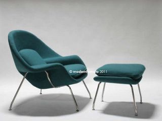 Premium Turquoise Womb Chair + Ottoman   mid century danish modern