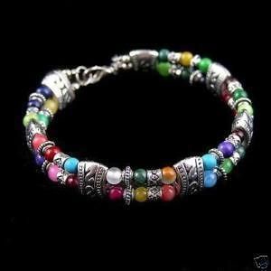 Tribal Tibet silver multicolor jade bead Handmade bracelet