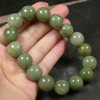 Green 100% Natural A JADE Jadeite Bead Beads Bangle Bracelet 252169