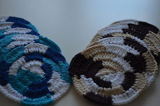 Handmade Blue Brown Round Knit Crochet Home Decor Coffee Cup Bowl Mug