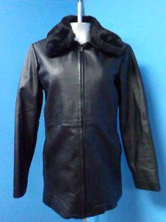53390 FAIRWEATHER   Faux Fur Black GENUINE Real LEATHER Women Coat