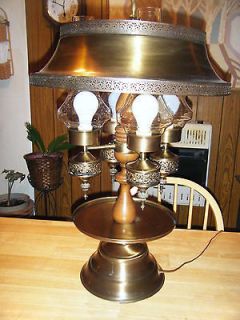 Vintage Mid Century BRASS & WOOD LAMP 4 Light 3 Way Hurricane Shades